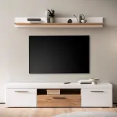 Lomadox TV-Wohnwand Lowboard und Wandboard weiß mit Eiche SUTTON-61