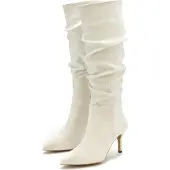 LASCANA Reißverschlussstiefel Langschaft, High-Heel Stiefelette, Slouchy Boots, Stiefel, beige Größe 41