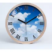 Tulup Holzuhr 30fi cm wanduhr - schwarze Spitzen - Wolken im Himmel