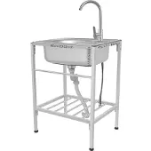 OEM Freistehendes Waschbecken, Edelstahlkonstruktion, Warm- und Kaltwasserhahn, Silber