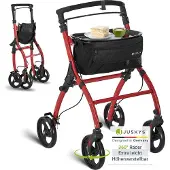 Juskys Indoor Rollator Aktiv - Tasche & Tablett - schmal & faltbar - Bordeaux Rot