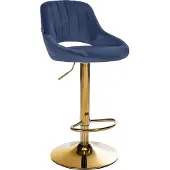 CLP Barhocker Milet Samtbezug höhenverstellbar drehbar mit Rückenlehne blau Gestell Farbe gold