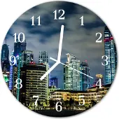 Tulup Glasuhr Wanduhr Küchenuhr Echt-Glas 30fi cm Stadt Nacht blau