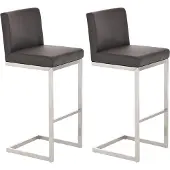 CLP 2er Set Barhocker Paros mit Kunstlederbezug Edelstahl Fußablage bis 240 kg | Farbe braun