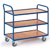 ROLLCART Tischwagen, gekröpfter Schiebebügel, 3 Etagen