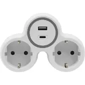 Plastrol Zweifach Steckdosenadapter 2x Schuko 230V 2x USB Grau-Weiß