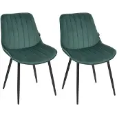 Beliani Esszimmerstuhl Smaragdgrün Samtbezug Gesteppt mit Hoher Rückenlehne Schwarzes Metallgestell Retro Esszimmer Küche Wohnküche Wohnzimmer