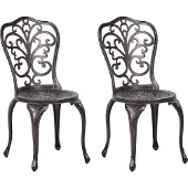 Beliani Gartenstuhl 2er Set Braun Aluminium Verschnörkelt Französischer Vintage Stil Antik-Optik Outdoor Balkon Terrasse Garten Ausstattung Metallstuhl