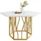 STILVORA Sechseckiger Marmor-Esstisch,Küchentisch Metallzweiggestell Couchtisch mit Metallhalterung