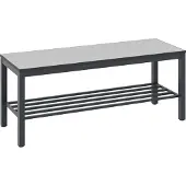 C+P Umkleidebank Basic Plus, für Feuchträume, ohne Rückenlehne, 4-Fußgestell schwarzgrau RAL 7021, mit Schuhrost, B 1000 mm, Dekor silbergrau