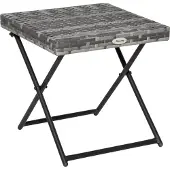 Outsunny Polyrattan Beistelltisch Gartentisch klappbar Couchtisch Gartenmöbel Falttisch Metall Grau 40 x 40 x 40 cm