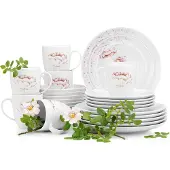 Konsimo Mittags- und Kaffeeset für 6 Personen (24 Artikel) "BOSS", Weiß, Porzellan, Elegant, 20,5/18/27cm | 380 ml