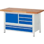 RAU Werkbank 1500x700x840-1040mm 5xSchublade-TA 1xTür lichtgrau/enzianblau.