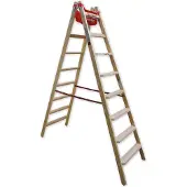Euroline Holz Stufenstehleiter mit Comfort-Stufen mit Werkzeugablage 2x8 Stufen
