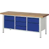 RAU Werkbank mit 2 Schränken - 5 Schubladen - 180:5 - 840 x 2.000 x 700 mm (HxBxT) - Traglast 1.250 kg - Buche