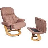 MCA Relaxsessel Edmonton, TV-Sessel Hocker, 180kg belastbar Stoff/Textil braun, Gestell naturbraun