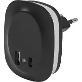 Osram LUNETTA EDGE Steckdosen-Nachtlicht, schwarz, 0,35W, 10lm, warmweißes Licht, Tageslichtsensor, USB-A & USB-C Anschluss, LED-Technologie, Ladefunktionalität, lange Lebensdauer, IP20, 3000K