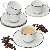 MamboCat Lineo Espressotasse + Untertasse Set für 4 Personen 80ml Ristretto weiß schwarz