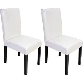 MCW 2er-Set Esszimmerstuhl Stuhl Küchenstuhl Littau Leder, weiß, dunkle Beine