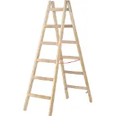 Hymer Holz-Sprossenstehleiter, beidseitig begehbar, 2x6 Sprossen, senkr. Höhe 1,70 m, Reichhöhe 3,10 m, Gewicht 10,0 kg