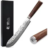 Wakoli Nussbaum Damast BBQ Blockmesser I 30 cm Klinge I Nussbaumholzgriff