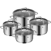 WMF Astoria Topfset Induktion 4-teilig, Kochtopf Set mit Glasdeckel, Cromargan Edelstahl poliert, Induktions Töpfe Set unbeschichtet