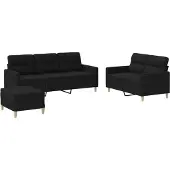vidaXL 3-tlg. Sofagarnitur mit Kissen Schwarz Stoff