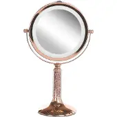 Beliani Schminkspiegel Roségold Eisen rund doppelseitig drehbar mit LED Licht Ständer 5-fach Vergrößerung Klassisch Kosmetikspiegel Tischspiegel