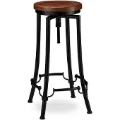 B2X Industrie Barhocker höhenverstellbar mit Rückenlehne und Retro-Fußstütze, Eisen & Holz