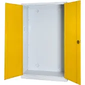 C+P Modul-Sportgeräteschrank mit Vollblech-Flügeltüren, HxBxT 195x120x50 cm, Ergo-Lock Muldengriff, Verkehrsgelb (RAL 1023), Anthrazit (RAL 7021), Einzelschließung