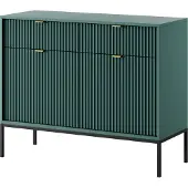 Bettso Geriffelt Kommode 2 Türen und 2 Schubladen Goldgriffe Glamour NOVA Grün auf Schwarzbeinen