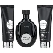 Riiffs Masculin Leather Geschenkset für Herren: Eau de Parfum 100 ml + Duschgel 100 ml + Bodylotion 100 ml