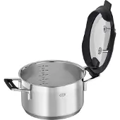 Rösle Kochtopf RÖSLE "SILENCE PRO", silber (silberfarben, schwarz), B:25,5cm H:13,5cm L:34,5cm Ø:24cm, Töpfe, Kochtopf, Innenskalierung und Schüttrand, spülmaschinen- und induktionsgeeignet