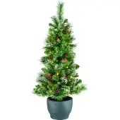 Kaemingk Künstlicher Weihnachtsbaum verschneit 120 cm mit Beleuchtung, Topf und Schmuck Tannenbaum Christbaum