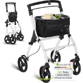 Juskys Indoor Rollator Aktiv - Tasche & Tablett - schmal & faltbar - Weiß