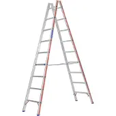 Hymer Sprossenstehleiter, beidseitig begehbar, 2x9 Sprossen, senkr. Höhe 2,55 m, Reichhöhe 3,90 m, Gewicht 10,3 kg