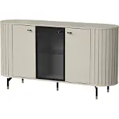 Bettso Sideboard ZANTE 150 cm Kommode mit Glastür Kaschmir Beige, 3 Türen Anrichte Wohnzimmerschrank Zierfräsungen abgerundet