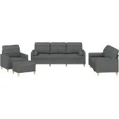 vidaXL 4-tlg. Sofagarnitur mit Kissen Dunkelgrau Stoff