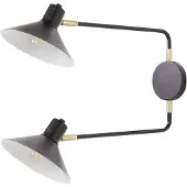 Beliani Wandleuchte Schwarz Metall 2-Flammig mit 2 Schirmen Kegelform Verstellbare Arme Schwenkarm Modern Industrie Design Schlafzimmer Ausstattung