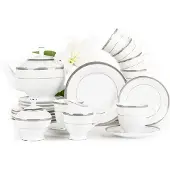 Konsimo Teeservice für 6 Personen (15-teilig) "GEOS PLATIN", Weiß, Porzellan, Classic, 15,5 cm / 220 ml / 21 cm / 1,3 l / 220 ml / 220 ml