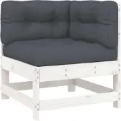 vidaXL Ecksofa mit Kissen Weiß Massivholz Kiefer