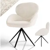 Juskys Drehstuhl / Esszimmerstuhl Albano - Inkl. Drehfunktion - Bouclé Stoff - Creme - 1er Set