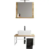 VCM 3-tlg. Waschplatz Waschtisch Badmöbel Set Waschbecken Holz Metall Industrial Style Bitila 60 V2