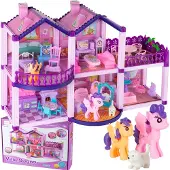 Malplay Puppenhaus mit Möbeln, Ponys und Zubehör klappbar tragbar tolles Geschenk für Kinder ab 3 Jahren