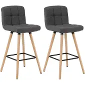 Woltu 2er-Set Barhocker Barstuhl Bistrohocker Tresenhocker mit Lehne und Fußstütze Design Stuhl Massivholz Leinen Dunkelgrau