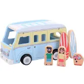 Jouéco Holz Strandbus Spielzeug - Retro Bus mit Zubehör