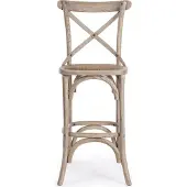 Natur24 Barhocker Cross 50 x 52 x 118 cm Ulmenholz und Rattan Grau Bar Hocker Neu