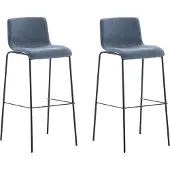 TPFLiving 2er Set Barhocker Hope 4-Fuß Gestell schwarz Stoff Blau
