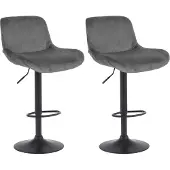 CLP 2er Set Barhocker Solon Schwarz höhenverstellbar und drehbar mit Rückenlehne dunkelgrau Material Samt