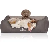 Knuffelwuff Orthopädisches Hundebett Outlander aus laser-gestepptem Kunstleder XL 105 x 75cm Dunkelgrau/Grau